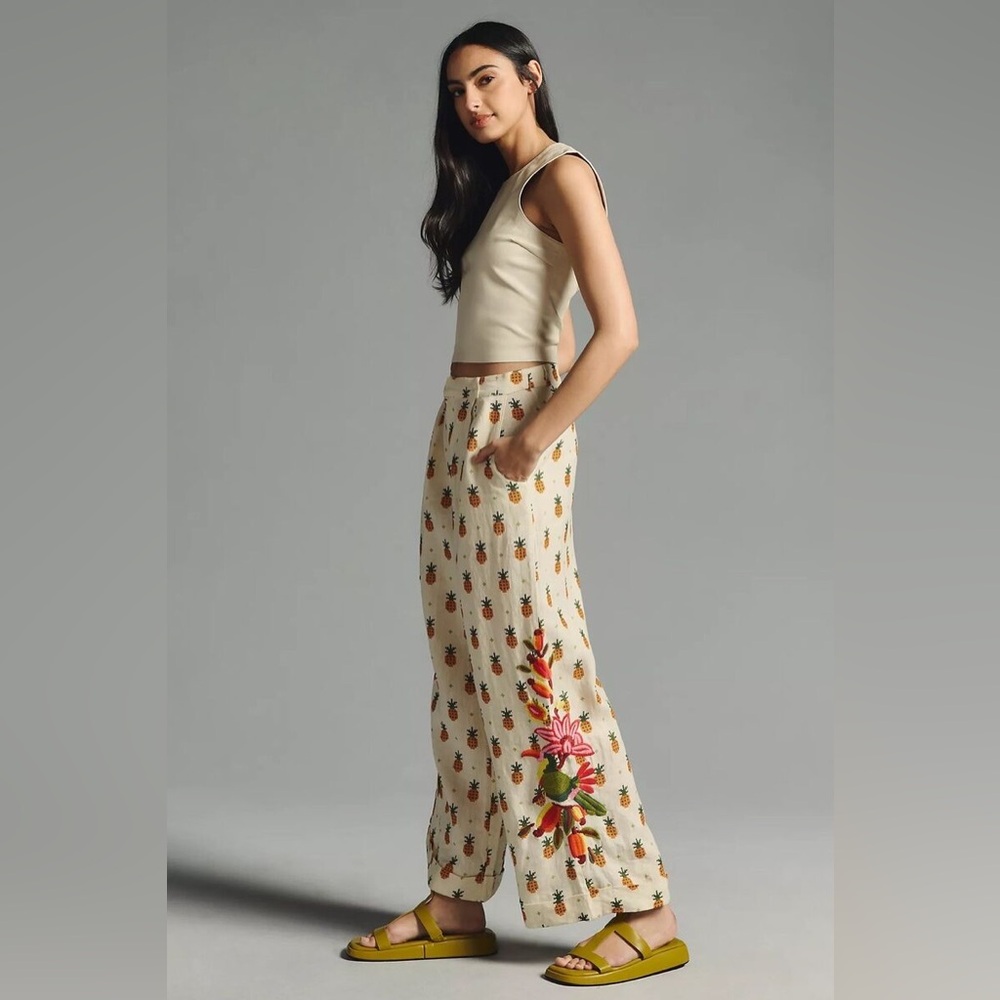 New Farm Rio x Anthropologie Linen Pineapple Resort Pants Trousers sz S